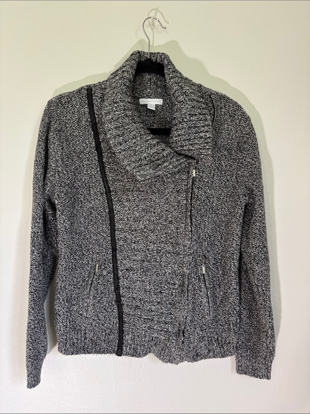 New York & Company Grey Marled Cowl Zip Sweater
